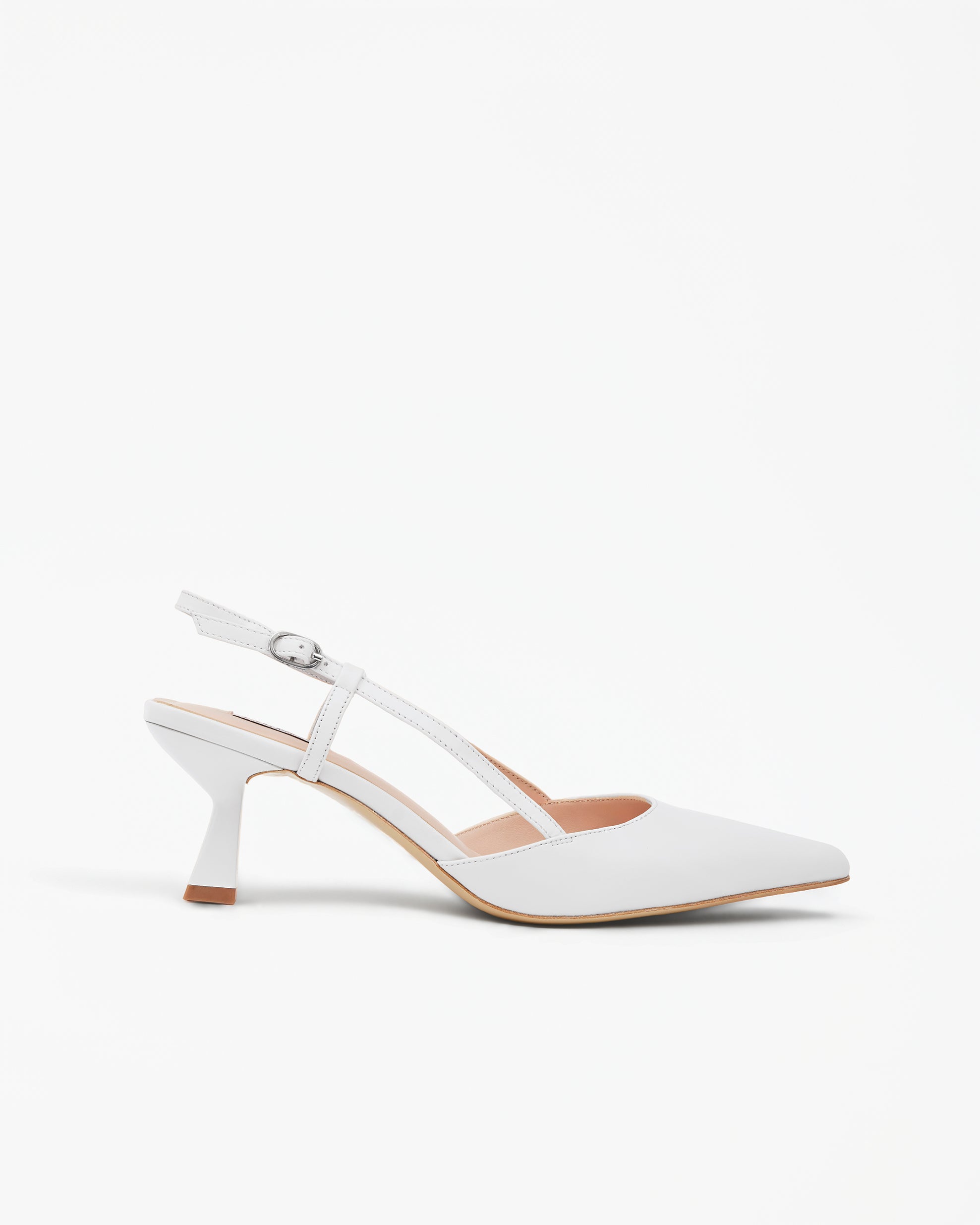Escarpin sling-back en cuir blanc à bout pointu et petit talon Corto Pure White