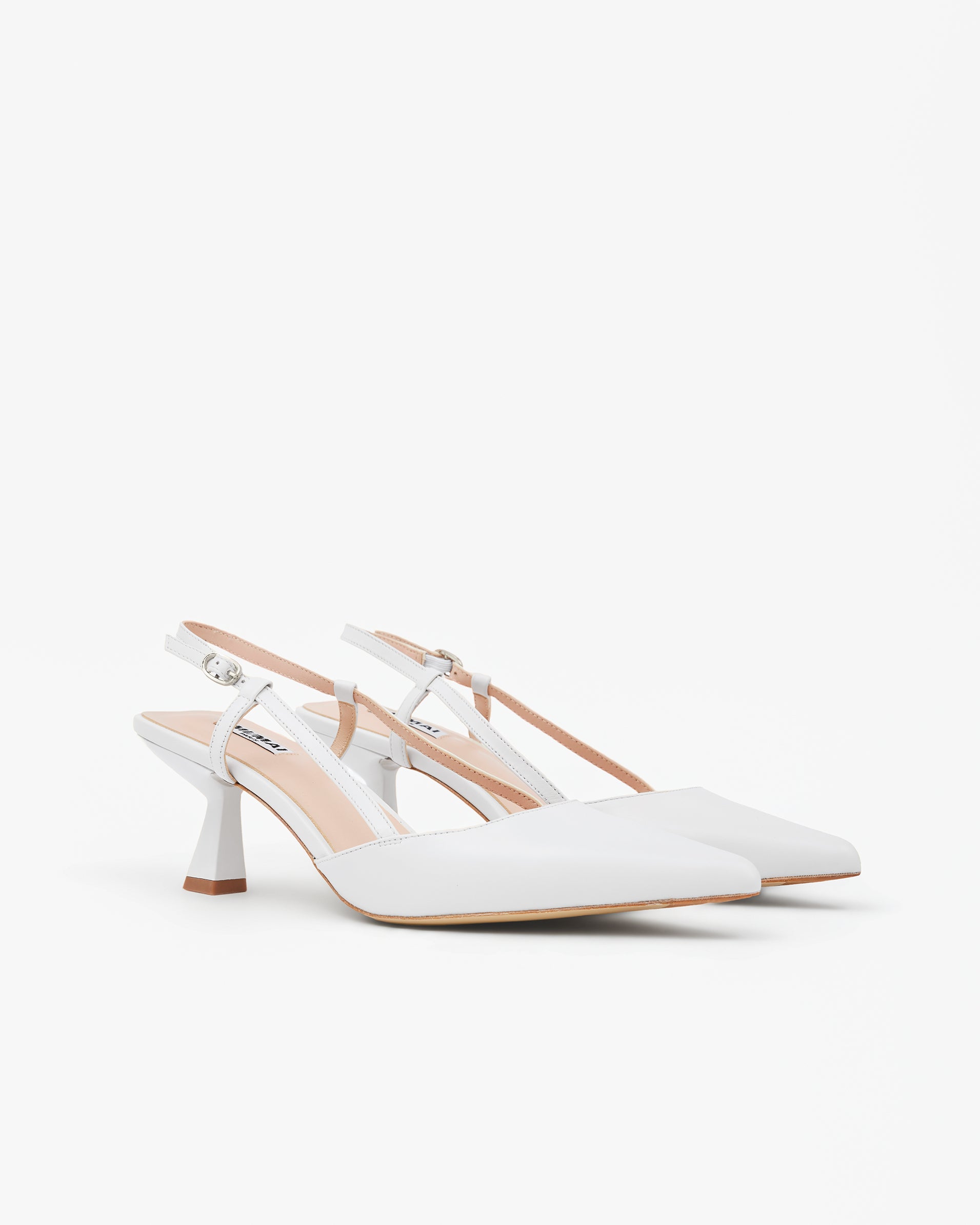 Escarpin sling-back en cuir blanc à bout pointu et petit talon Corto Pure White