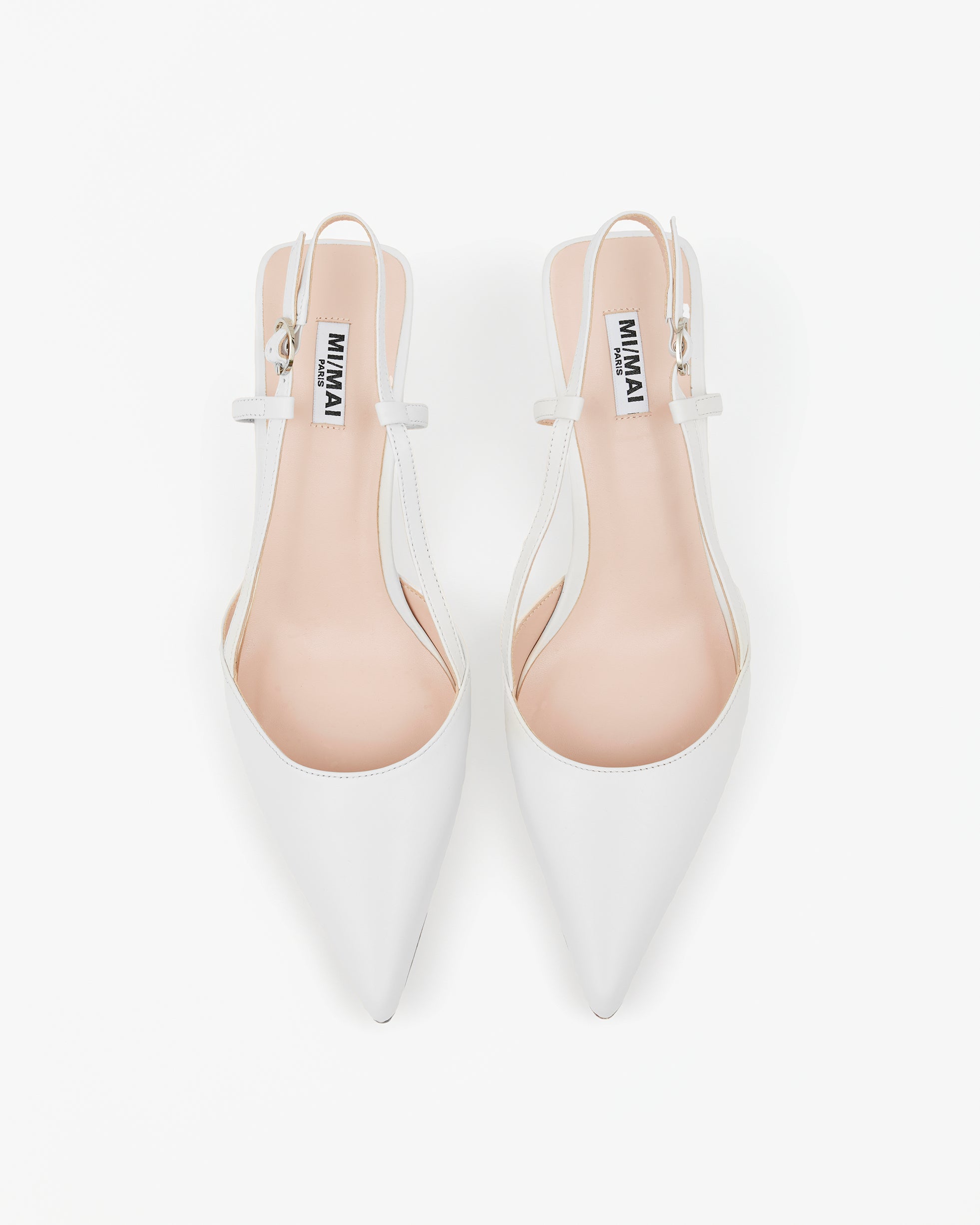 Escarpin sling-back en cuir blanc à bout pointu et petit talon Corto Pure White