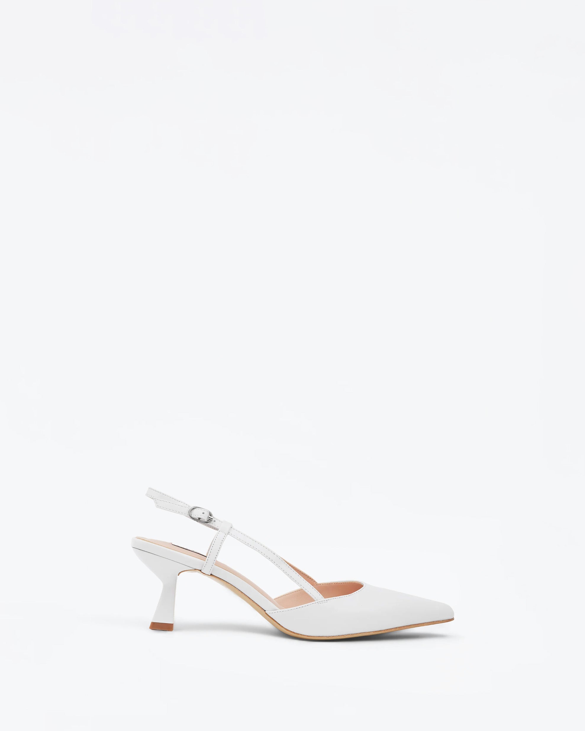 Escarpin sling-back en cuir blanc à bout pointu et petit talon Corto Pure White