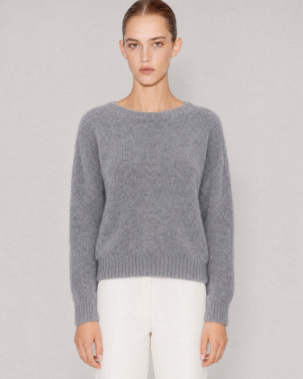 CARDIGAN COL V EN MAILLE DE RACCOON CARMI GREY