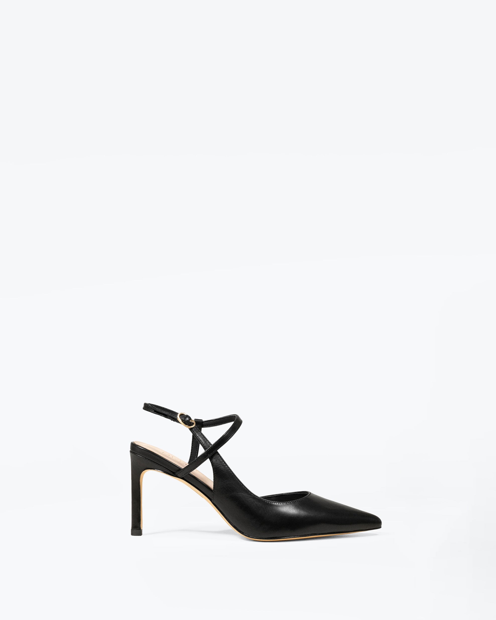 Escarpins à bout pointu, talon aiguille et bride en cuir noir Emy Black