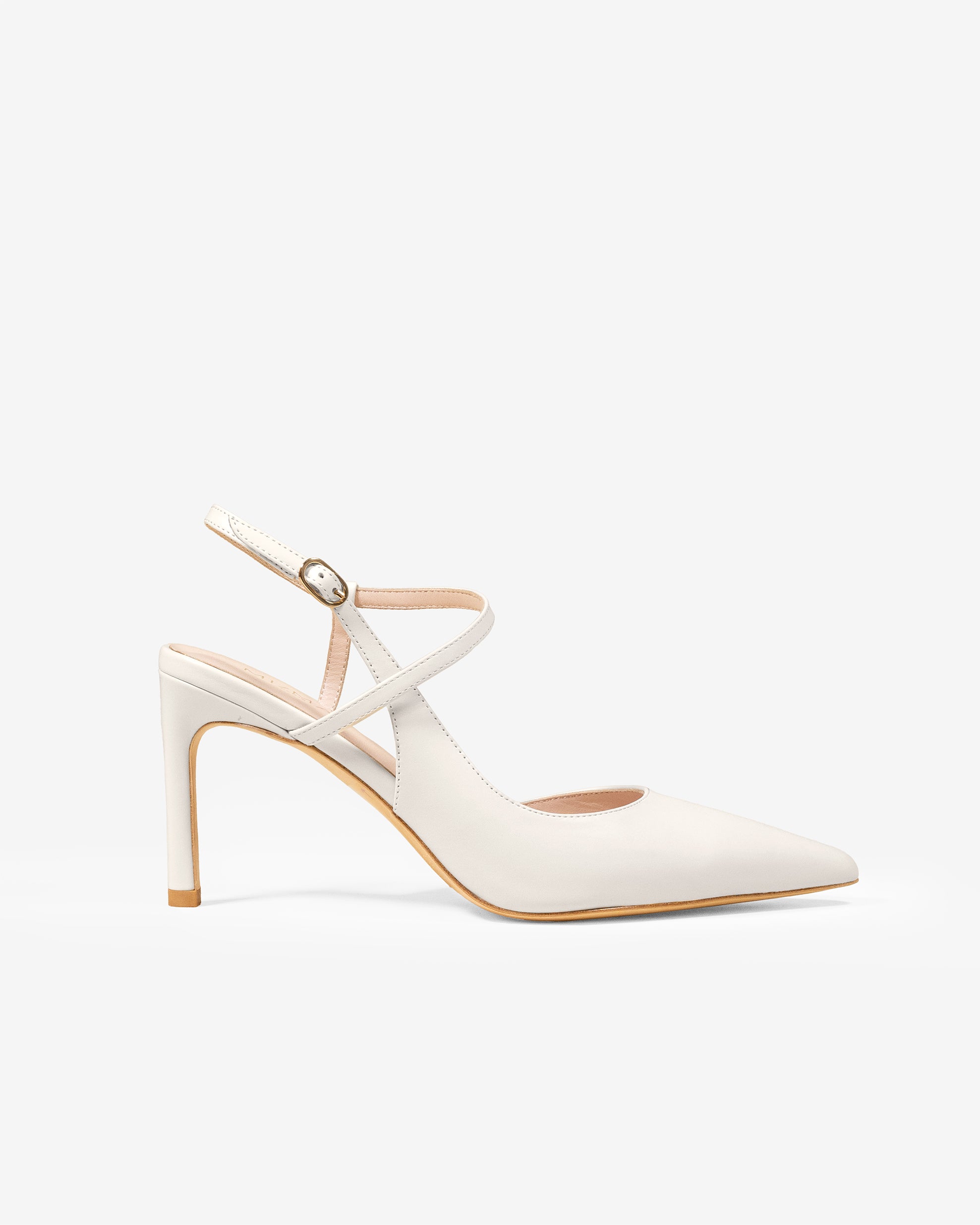 Escarpins à bout pointu, talon aiguille et bride en cuir blanc cassé Emy Off-White