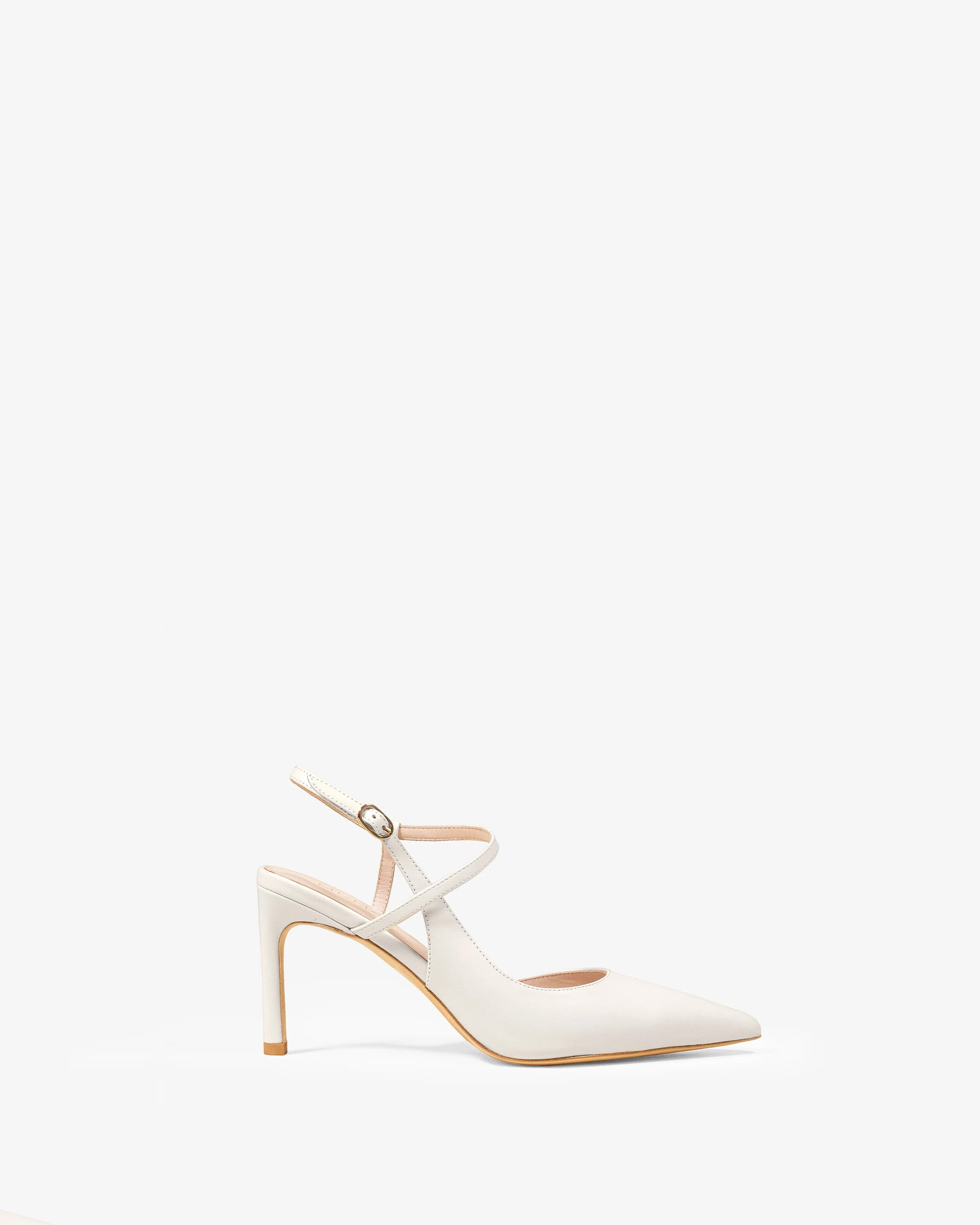 Escarpins à bout pointu, talon aiguille et bride en cuir blanc cassé Emy Off-White