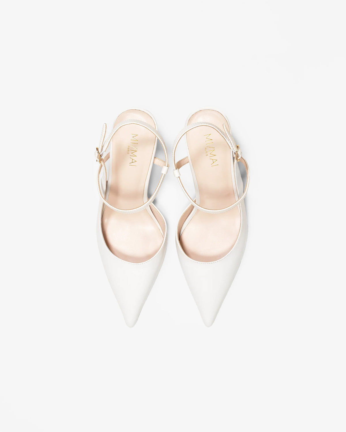 Escarpin en cuir blanc à bout pointu, talon aiguille et bride Emy Pure White