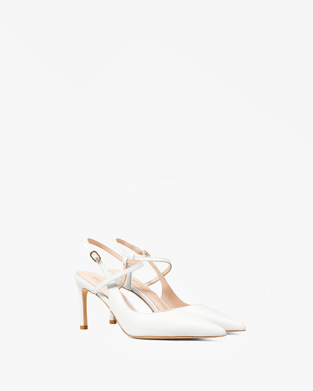 Escarpin en cuir blanc à bout pointu, talon aiguille et bride Emy Pure White
