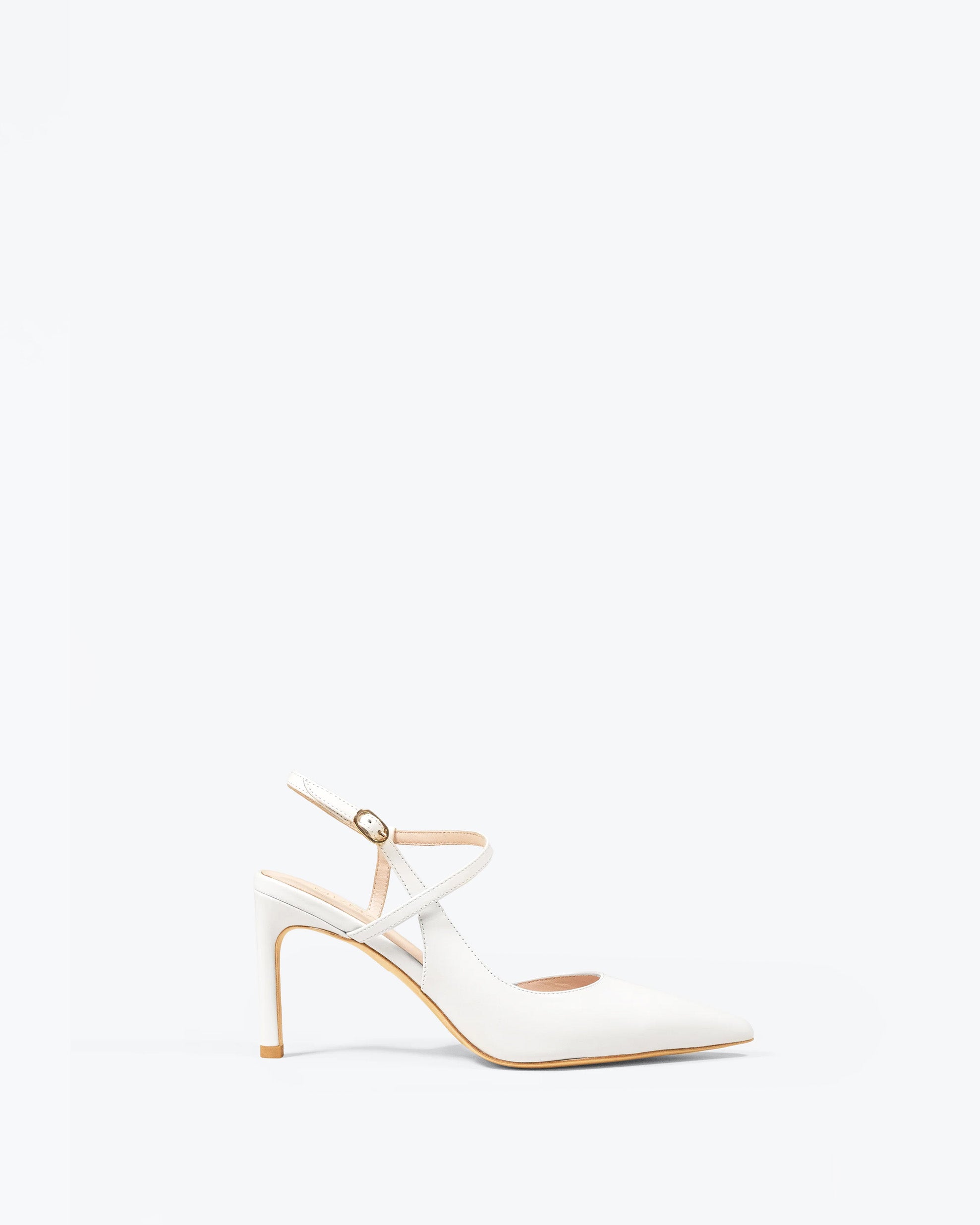 Escarpin en cuir blanc à bout pointu, talon aiguille et bride Emy Pure White