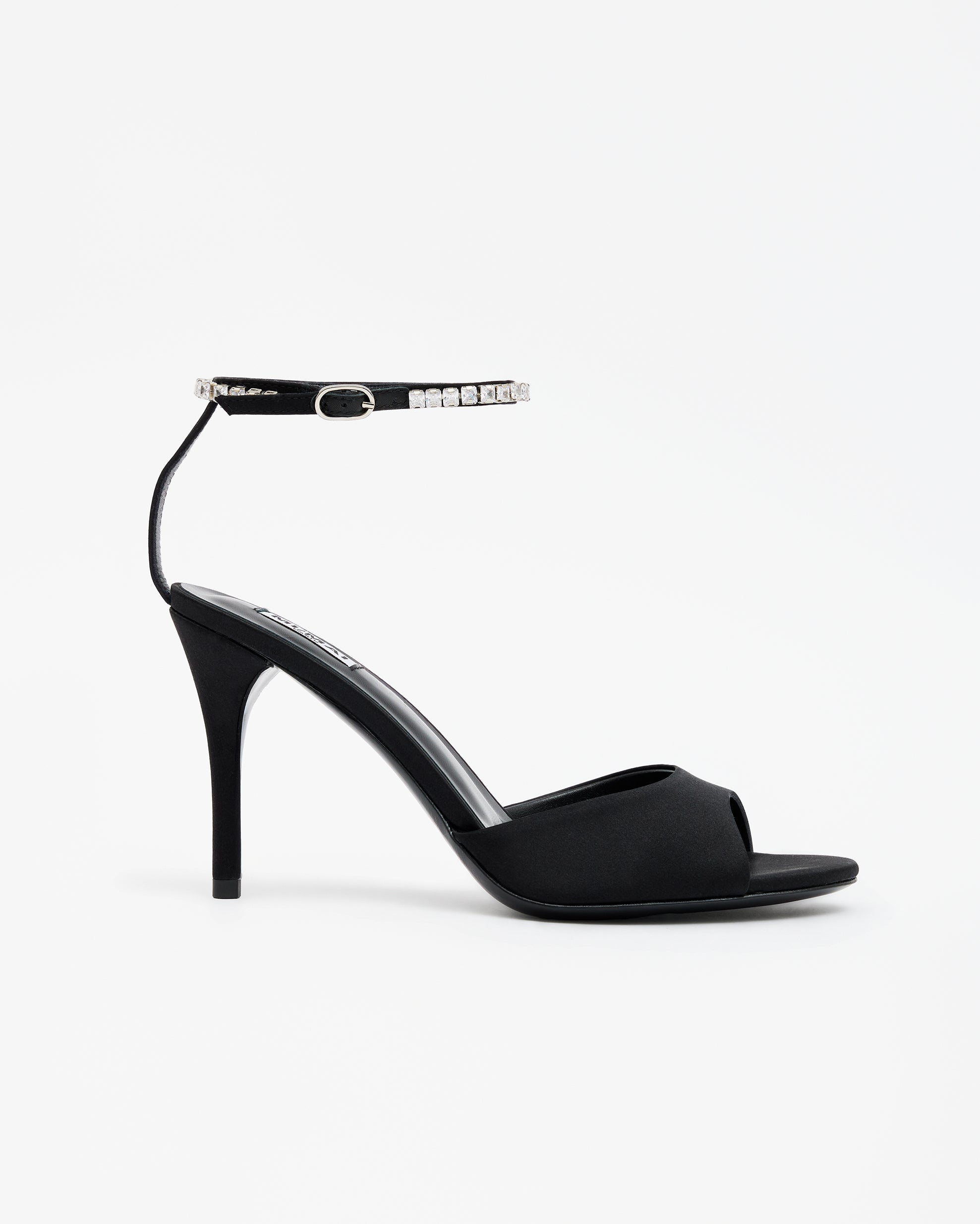 Isamu Chocolate Patent multi-strap mule with high heel and square toe in brown patent leather