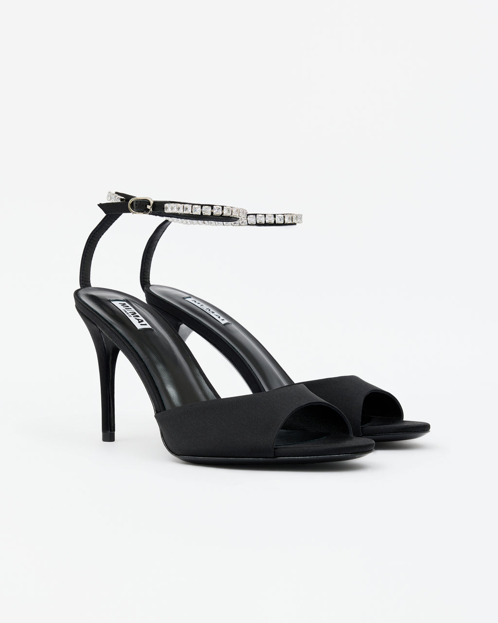 Isamu Chocolate Patent multi-strap mule with high heel and square toe in brown patent leather