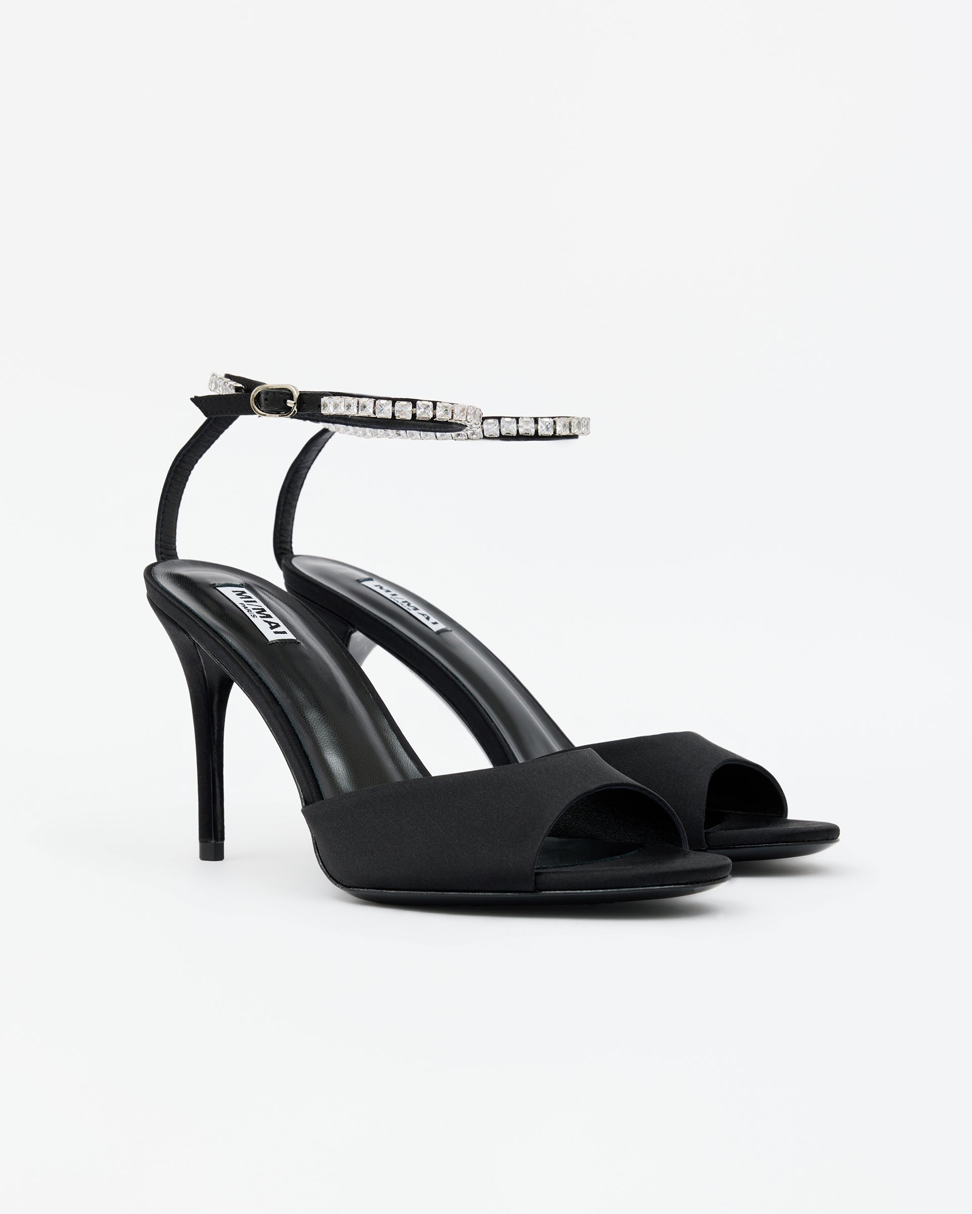 Isamu Chocolate Patent multi-strap mule with high heel and square toe in brown patent leather