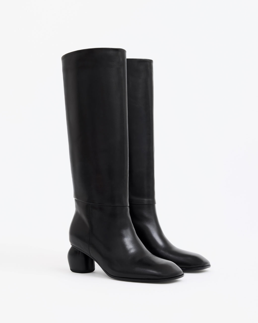 BOTTES EN CUIR NOIR A TALON LARGE GALIA LOW BLACK