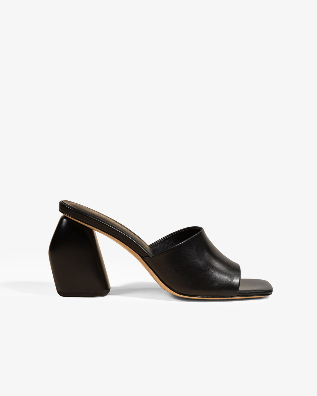 Gemma High Black Matte Black Leather High Heeled Mule