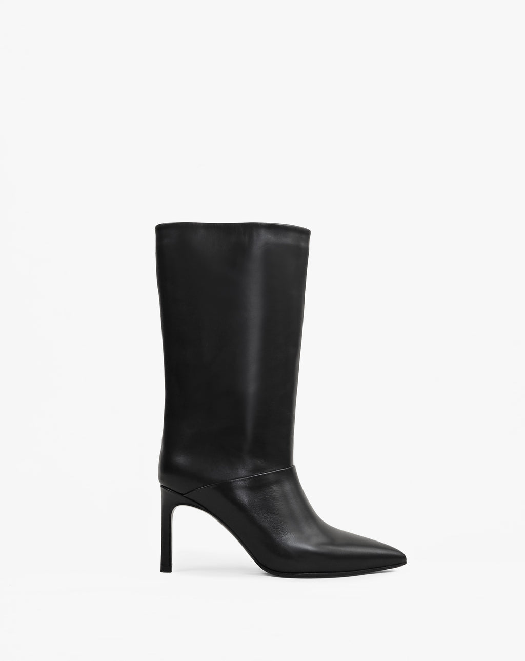 Bottes courtes en cuir noir à talon aiguille et bout pointu Guido Black