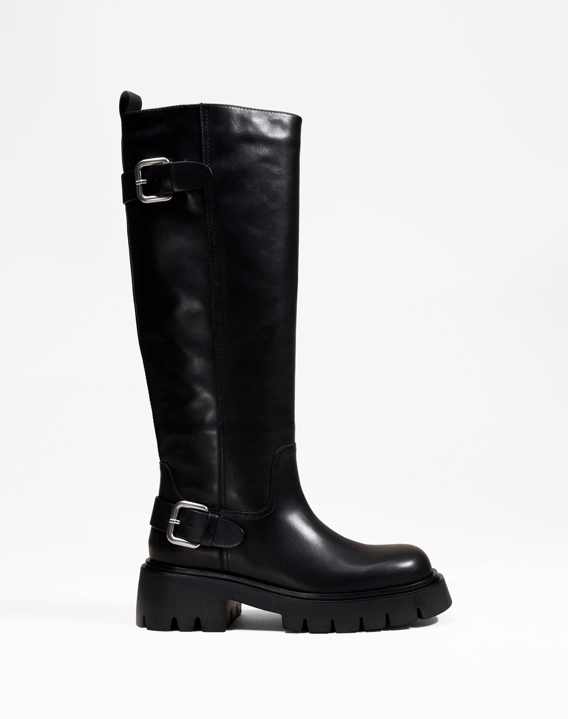 BOTTES NOIRES A SEMELLE CHUNKY CRANTEE EN CUIR HERPEN BLACK