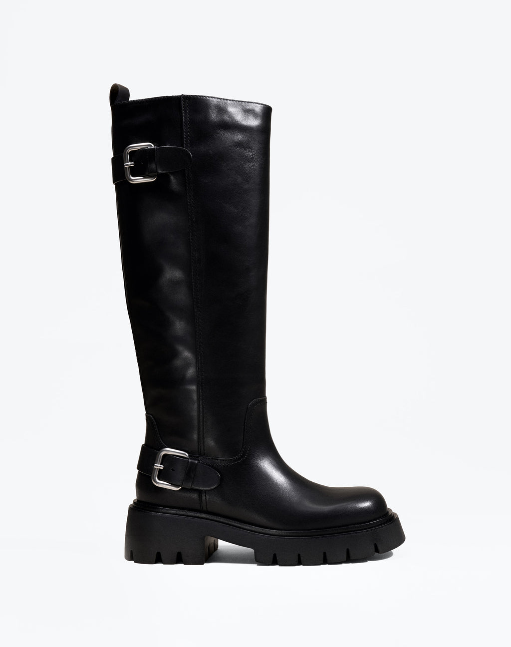 BOTTES NOIRES A SEMELLE CHUNKY CRANTEE EN CUIR HERPEN BLACK