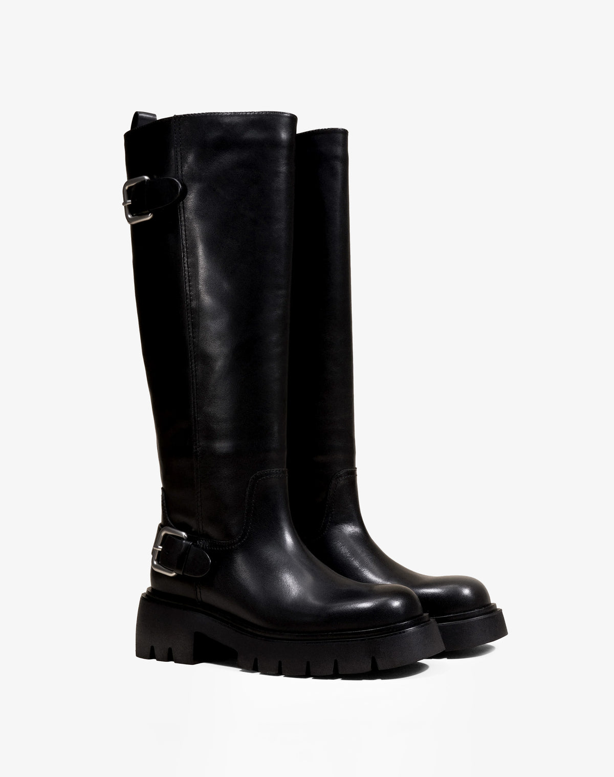 HERPEN BLACK LEATHER CHUNKY LOOT BOOTS