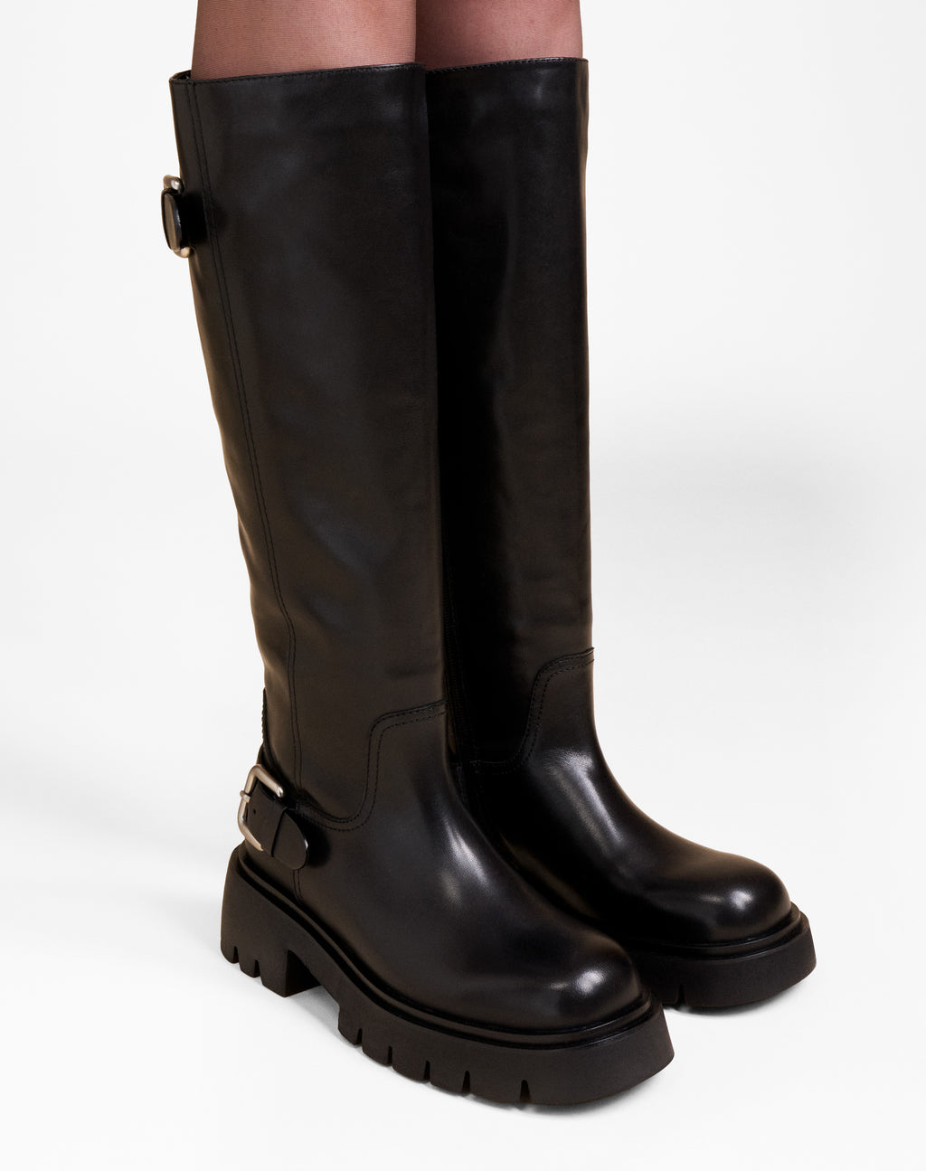 HERPEN BLACK LEATHER CHUNKY LOOT BOOTS