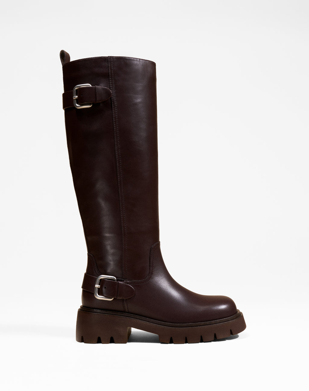 BOTTES CHOCOLAT A SEMELLE CHUNKY CRANTEE EN CUIR HERPEN CHOCOLATE
