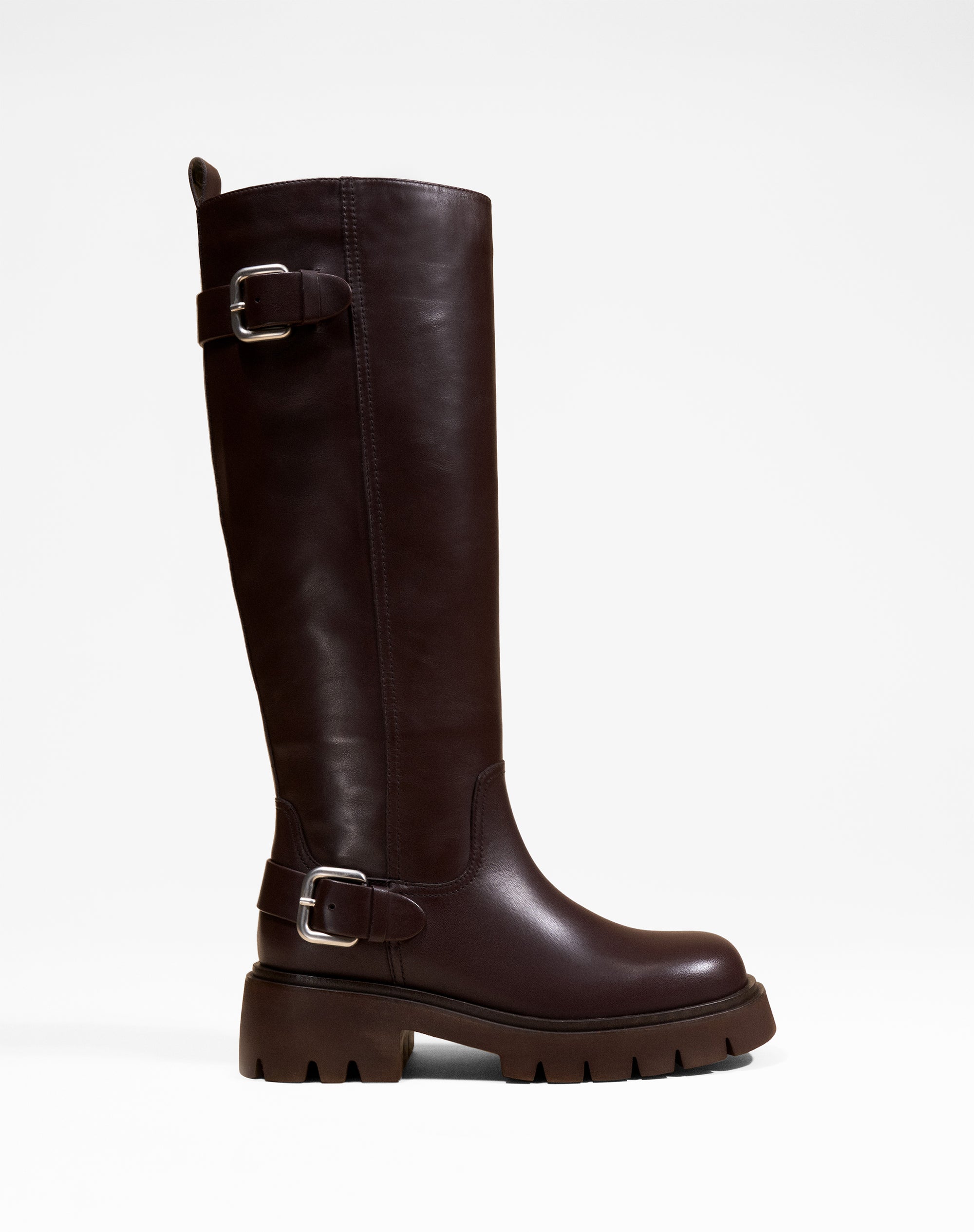 BOTTES CHOCOLAT A SEMELLE CHUNKY CRANTEE EN CUIR HERPEN CHOCOLATE