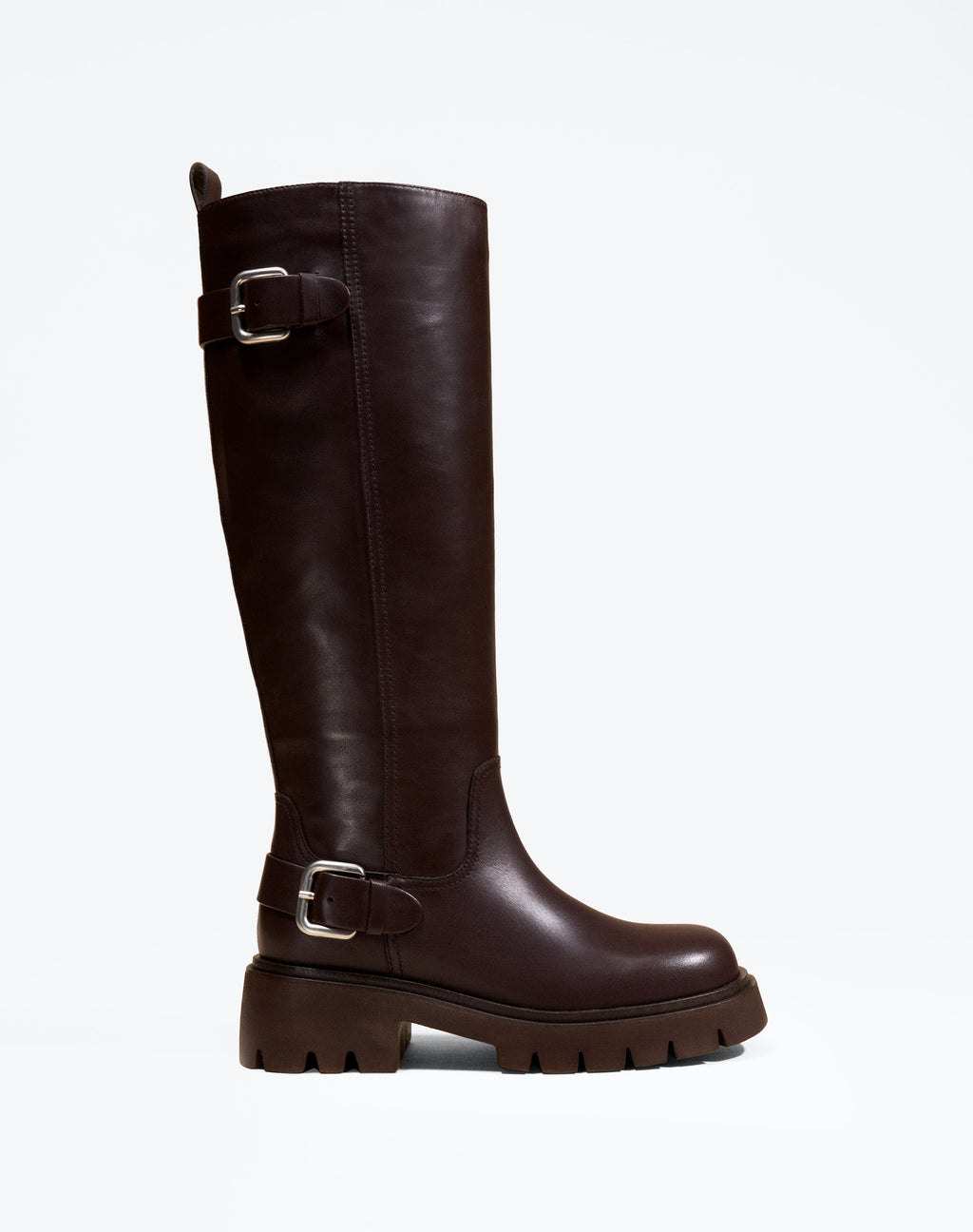 BOTTES CHOCOLAT A SEMELLE CHUNKY CRANTEE EN CUIR HERPEN CHOCOLATE