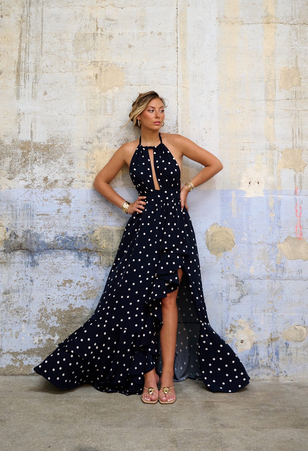 Mules à brides en cuir doré et accessoires interchangeables Lagos Nude