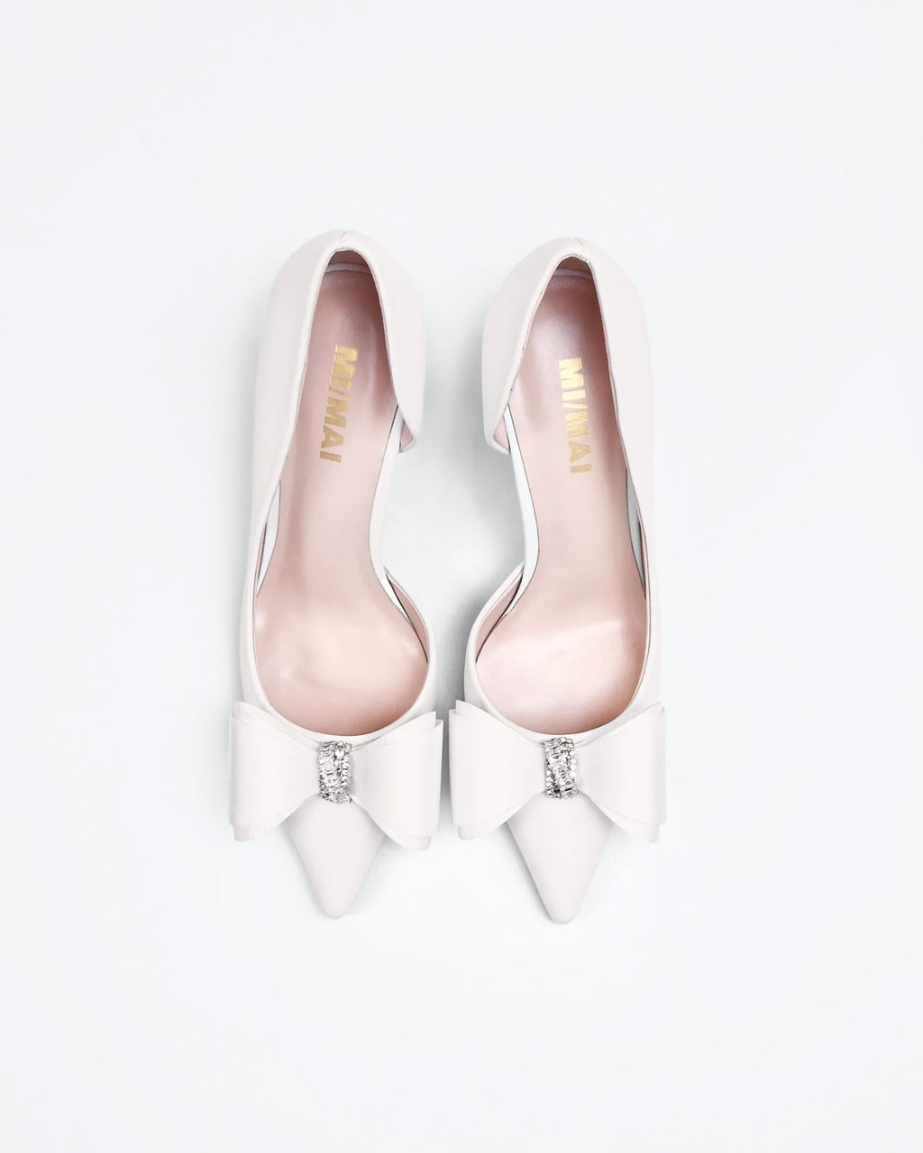 Escarpins blancs à bout pointu ornement noeud et strass Iris White Leather