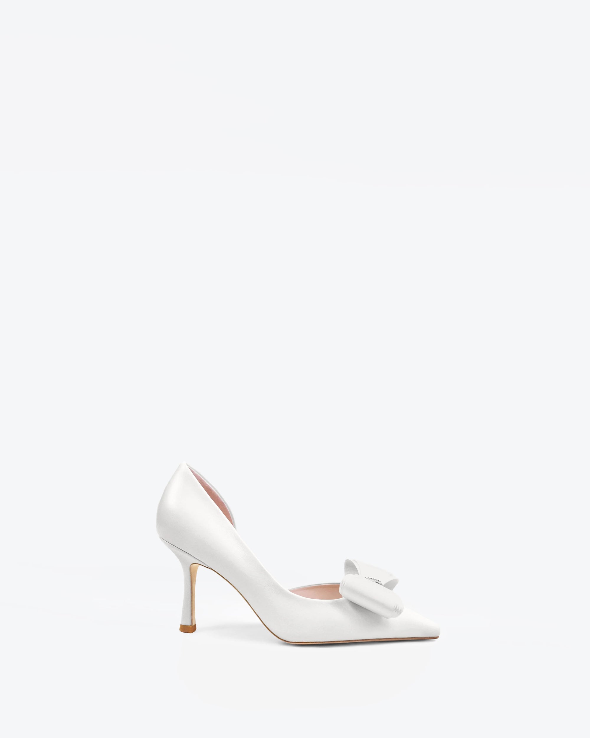 Escarpins blancs à bout pointu ornement noeud et strass Iris White Leather