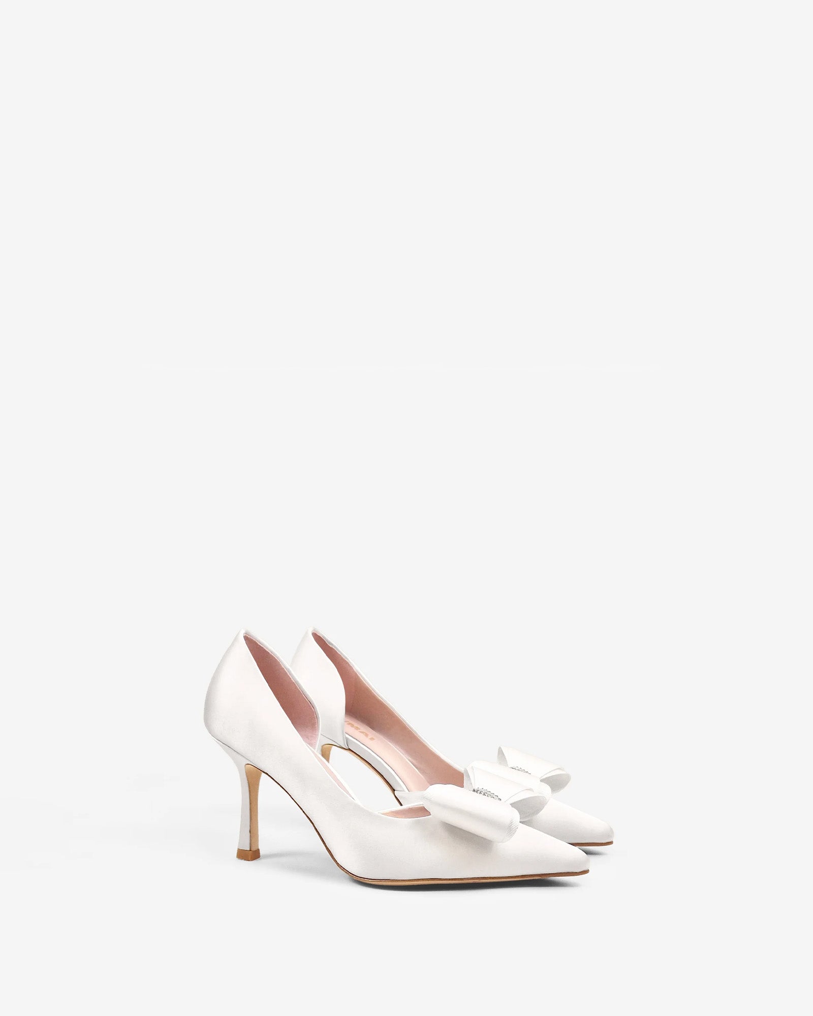 Escarpins en satin blanc à ornement noeud et strass Iris White Satin