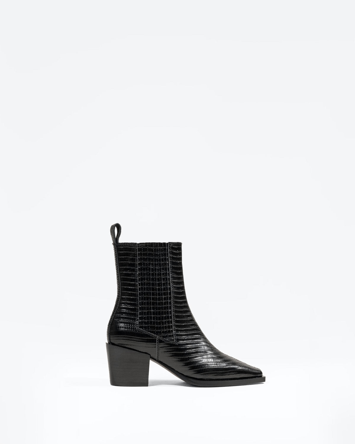BOTTINES CHELSEA NOIRES FACON LEZARD A PETIT TALON BLOC JANE II BLACK LIZARD