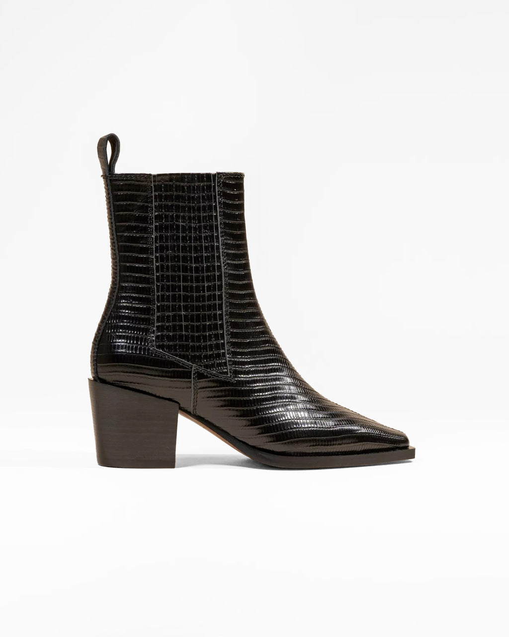 BLACK CHELSEA ANKLE BOOTS WITH LIZARD PRINT AND SMALL BLOCK HEEL JANE II BLACK LIZARD