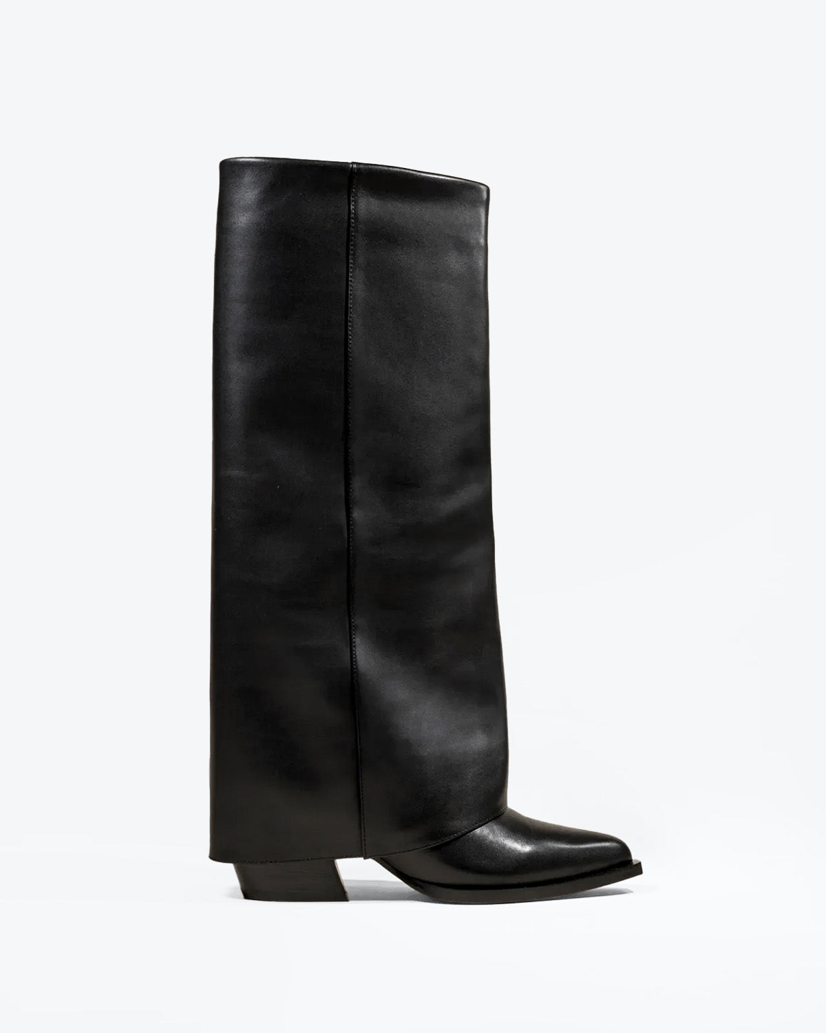 JOAN BACK BLACK LEATHER ROLLED-UP BOOTS
