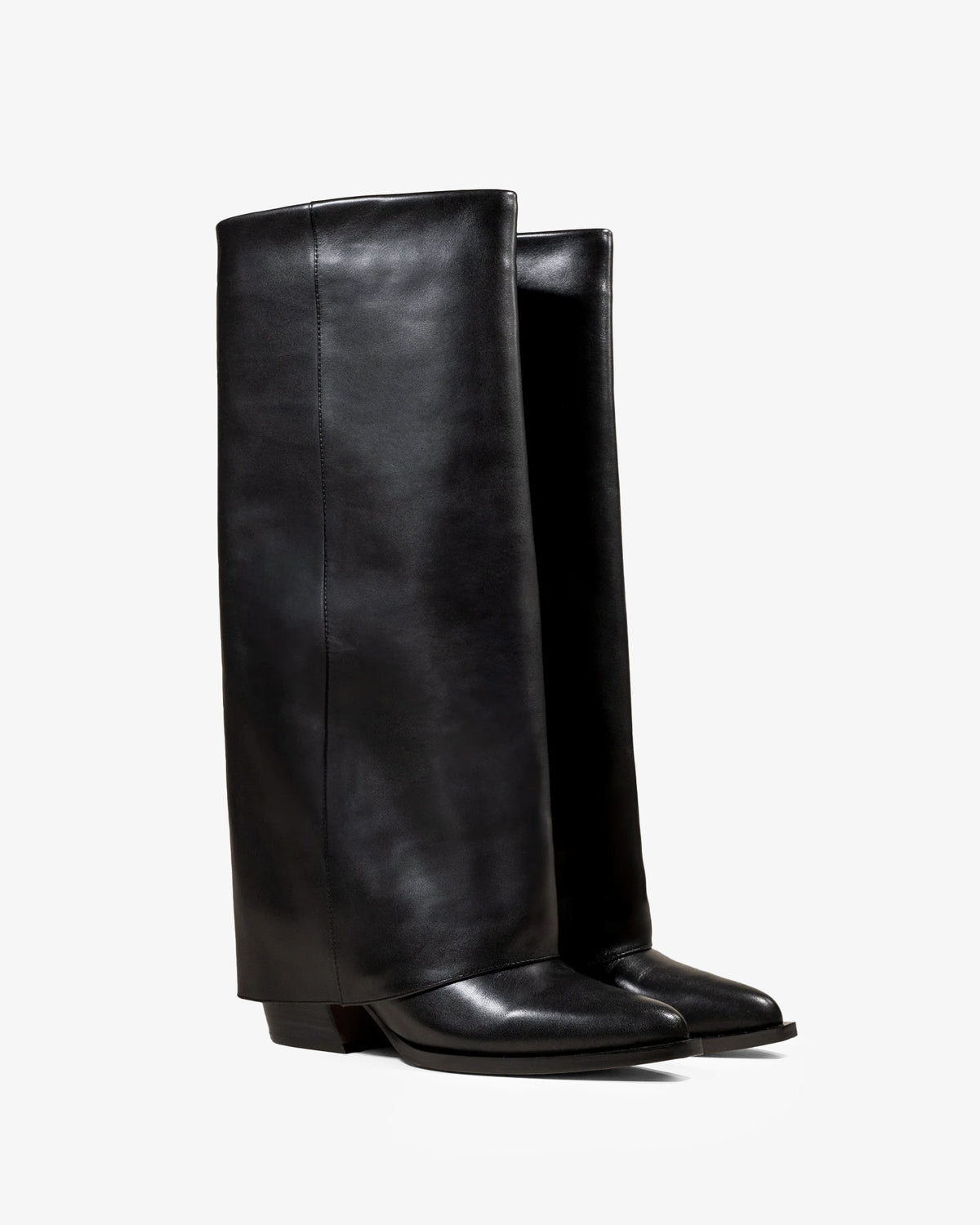 JOAN BACK BLACK LEATHER ROLLED-UP BOOTS