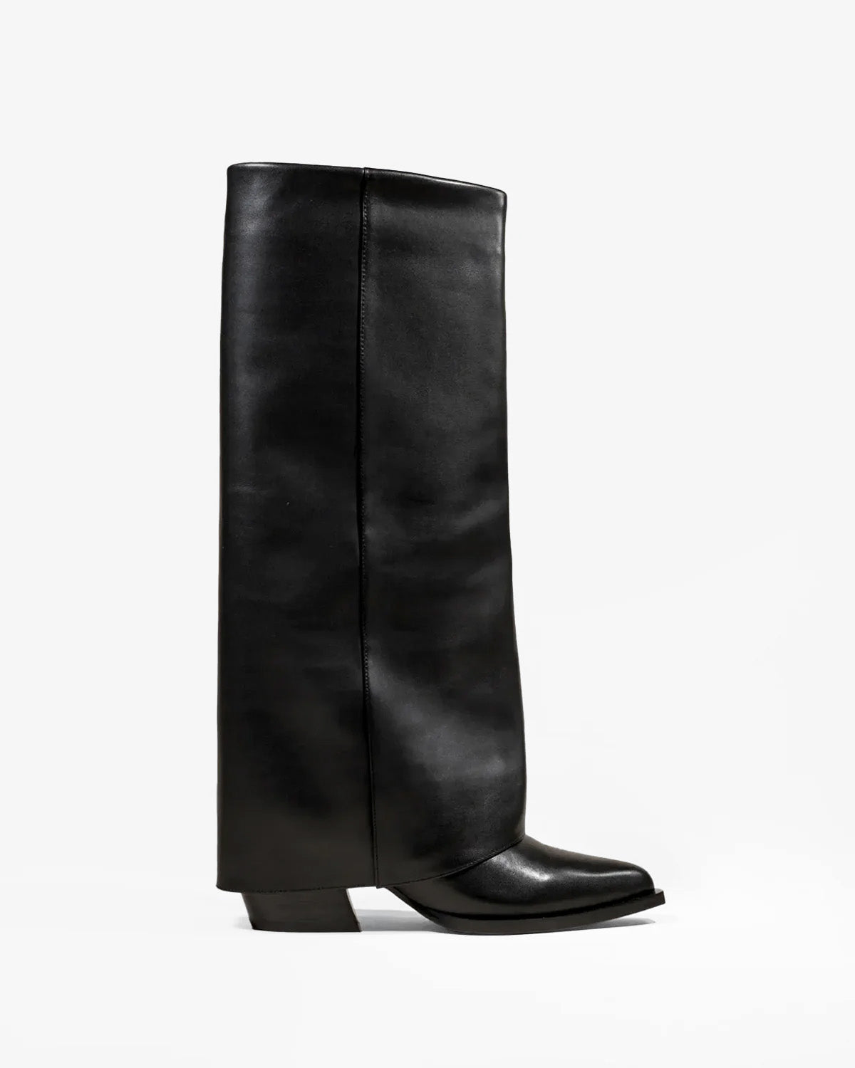 JOAN BACK BLACK LEATHER ROLLED-UP BOOTS