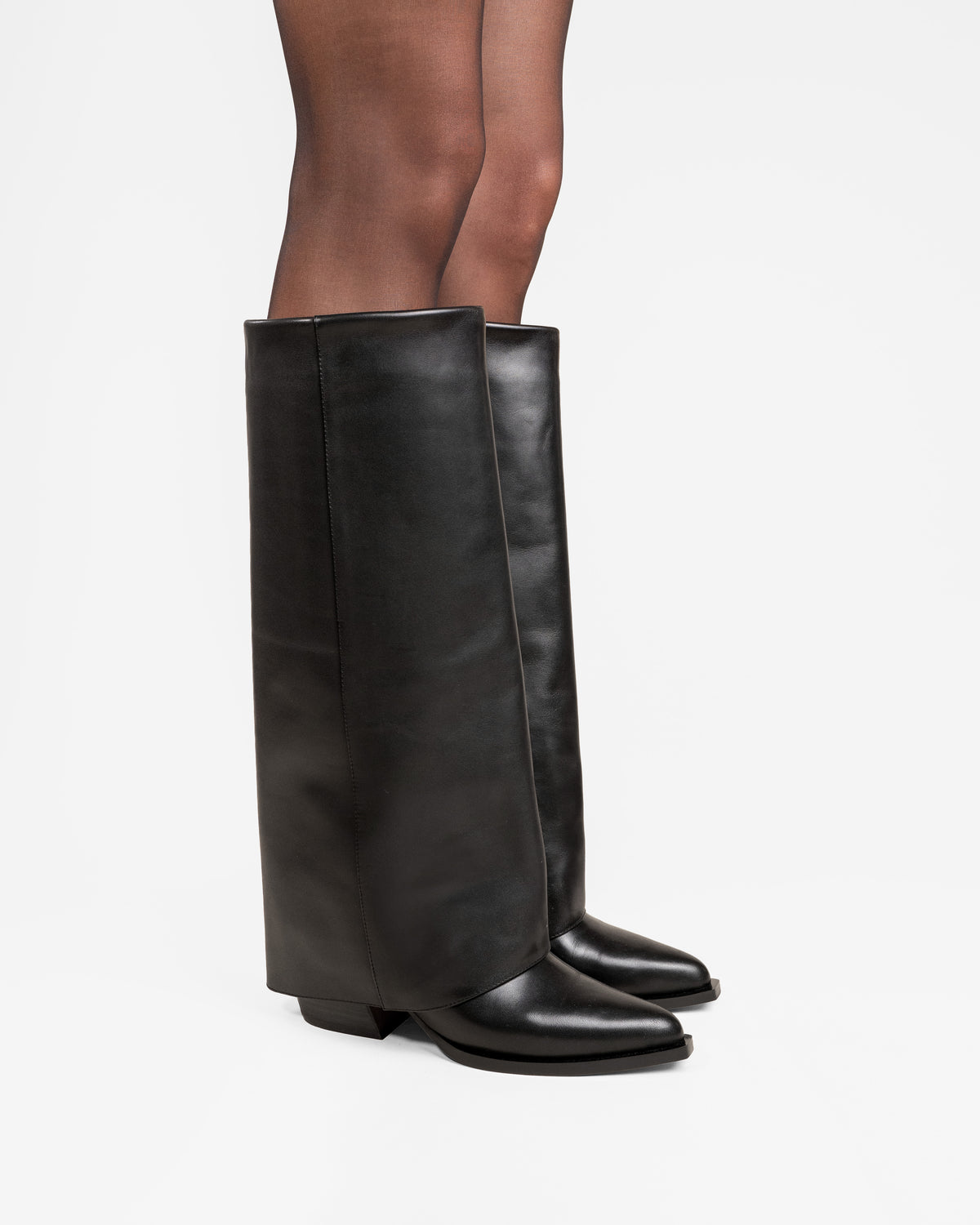 JOAN BACK BLACK LEATHER ROLLED-UP BOOTS