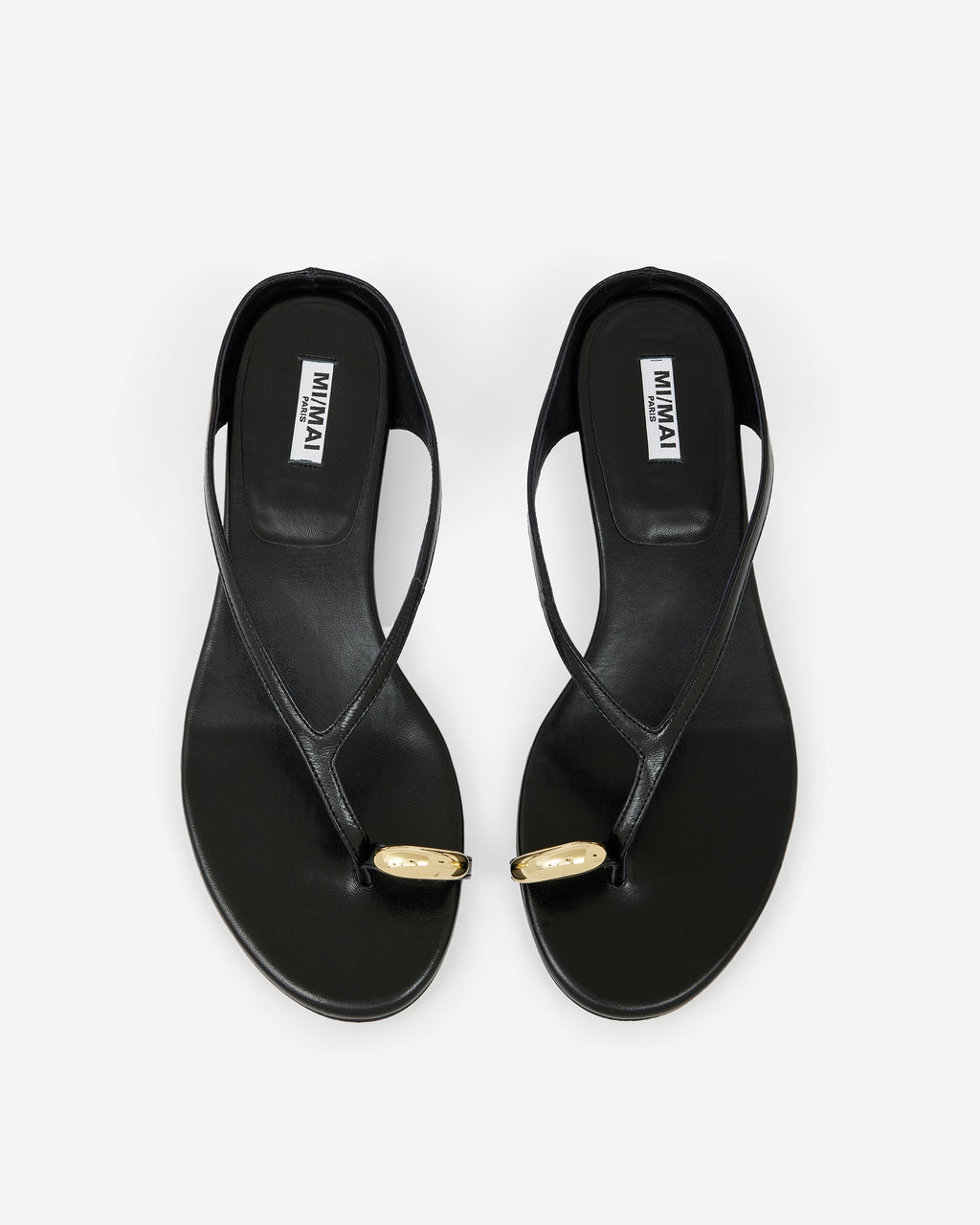 Nu-pied en cuir noir et à bague d'orteil en métal doré Juno Black