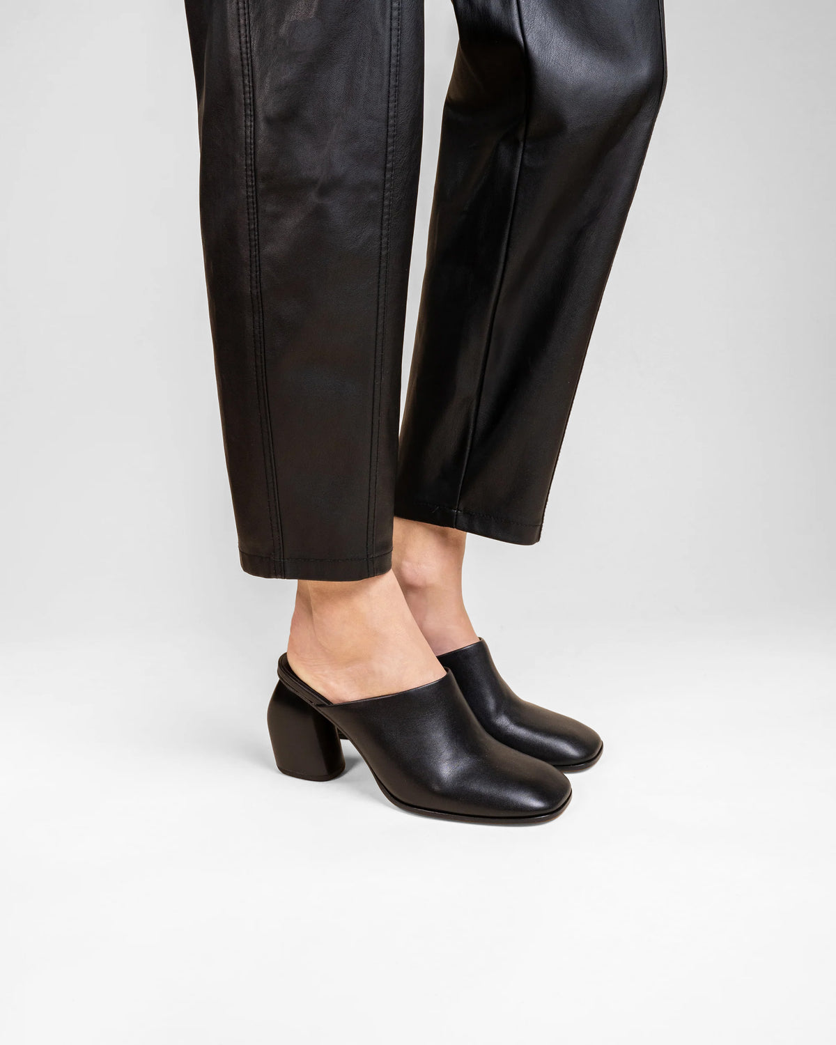 Junya Black High Heel Leather Clog Mule