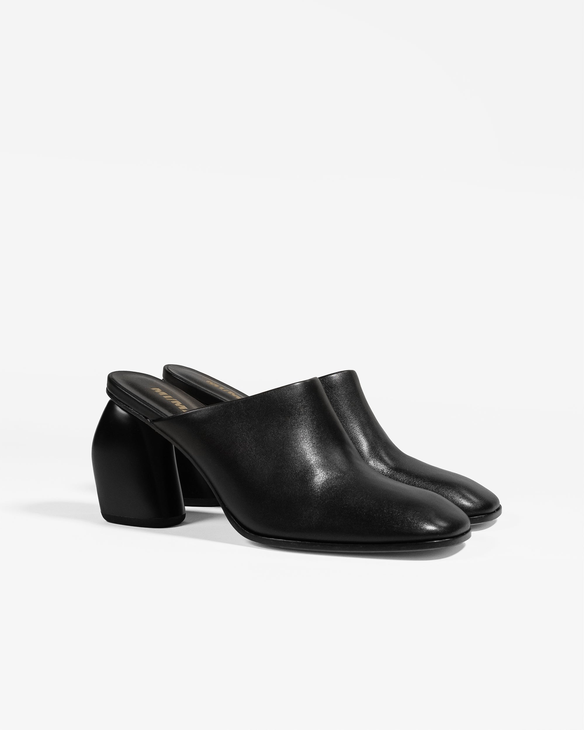 Junya Black High Heel Leather Clog Mule