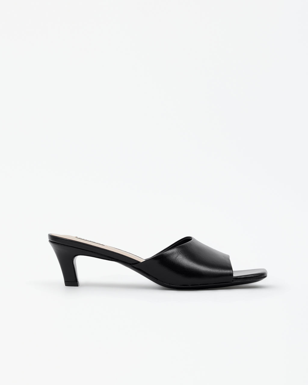 Mule en cuir glossy noir à talon bas Liz Black