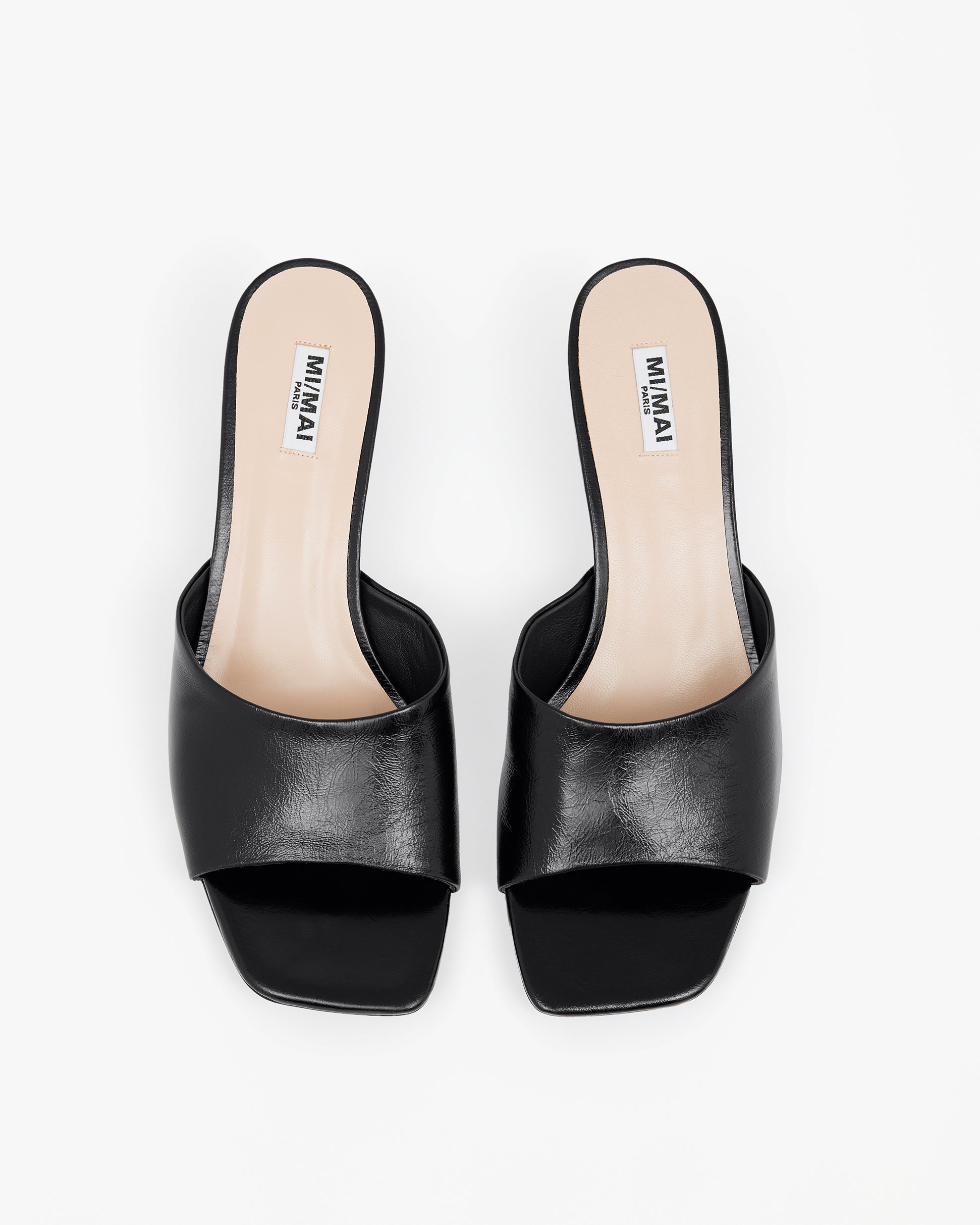 Mule en cuir glossy noir à talon bas Liz Black