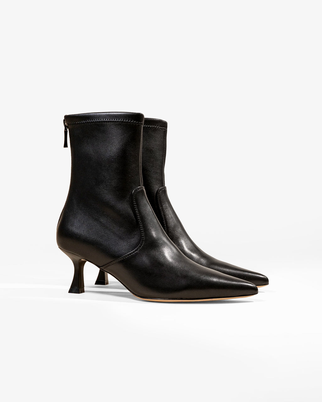 LOUISE BLACK POINTED TOE ANKLE BOOTS WITH SPOOL HEEL