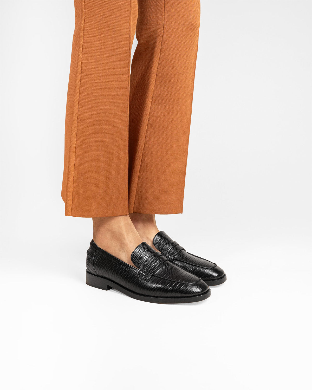 MOCASSINS EN CUIR NOIR FACON LEZARD LUCIANO BLACK LIZARD