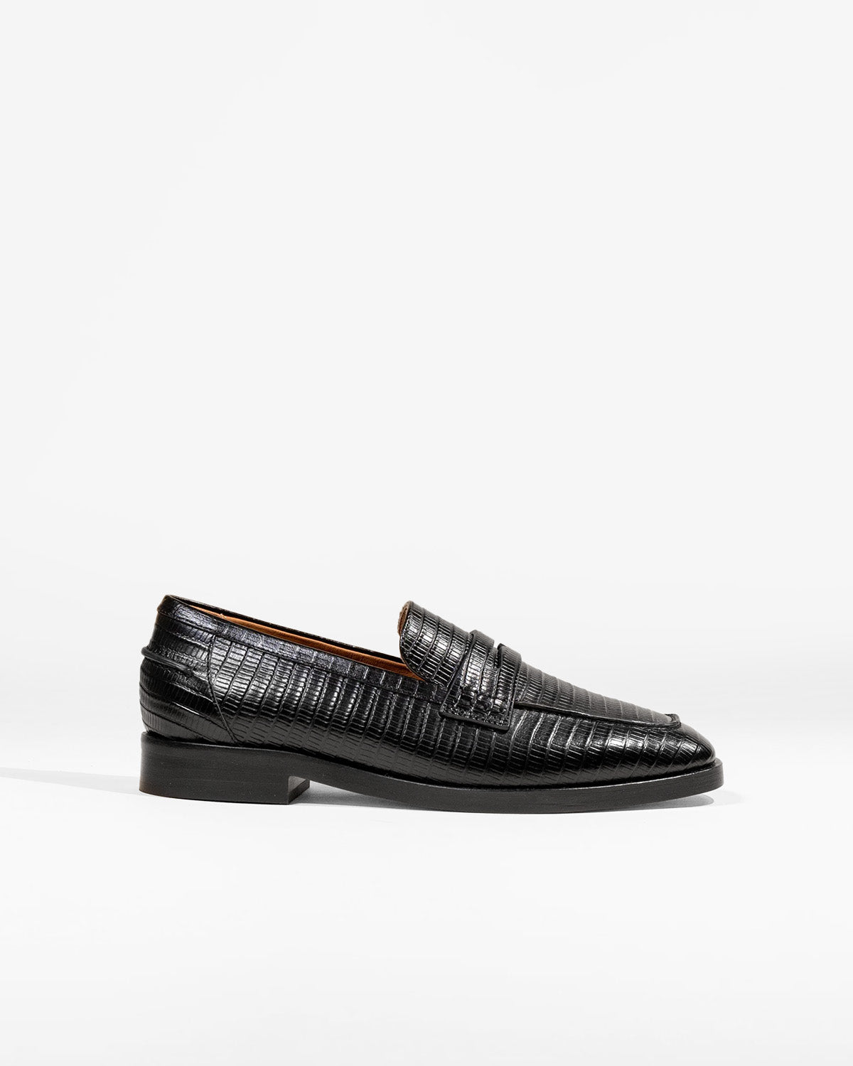 MOCASSINS EN CUIR NOIR FACON LEZARD LUCIANO BLACK LIZARD