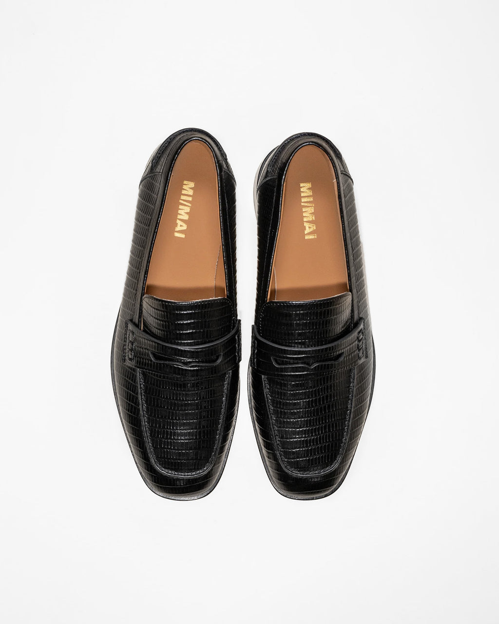 LUCIANO BLACK LIZARD BLACK LEATHER LOAFERS