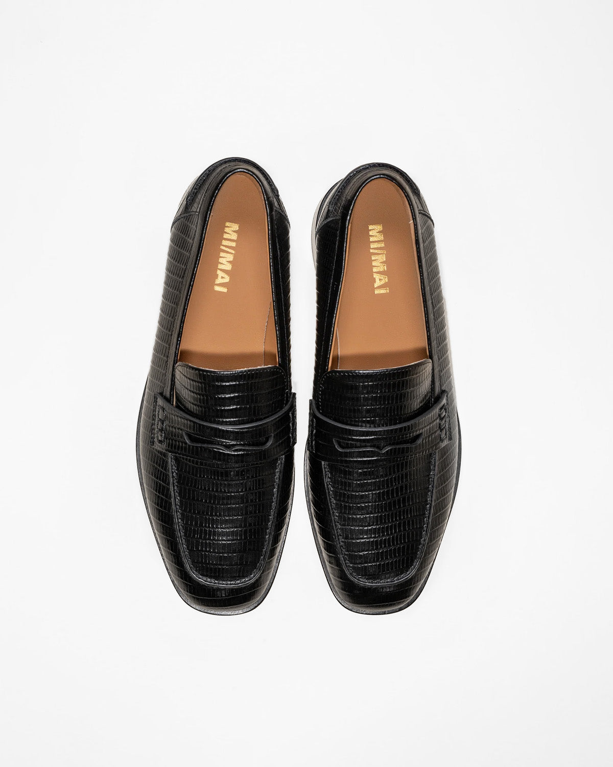 MOCASSINS EN CUIR NOIR FACON LEZARD LUCIANO BLACK LIZARD