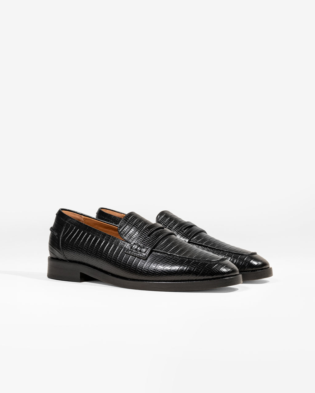 LUCIANO BLACK LIZARD BLACK LEATHER LOAFERS