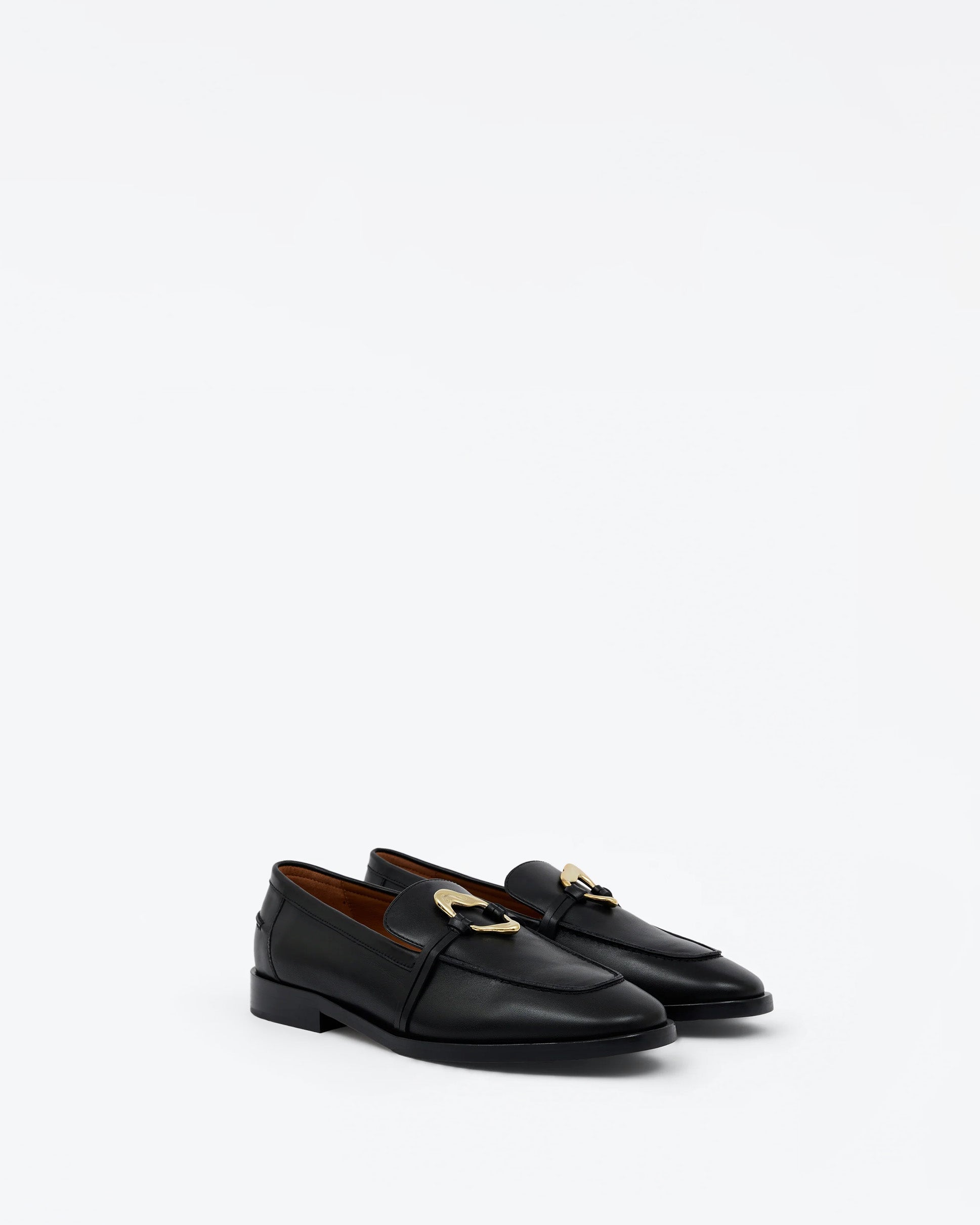 Mocassins en cuir noir à ornement bijou doré Luciano Black Melt