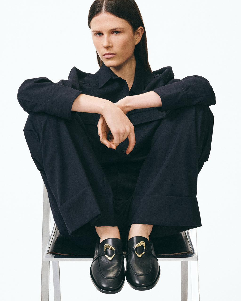 LUCIANO PENNY BLACK LEATHER MOCCASINS