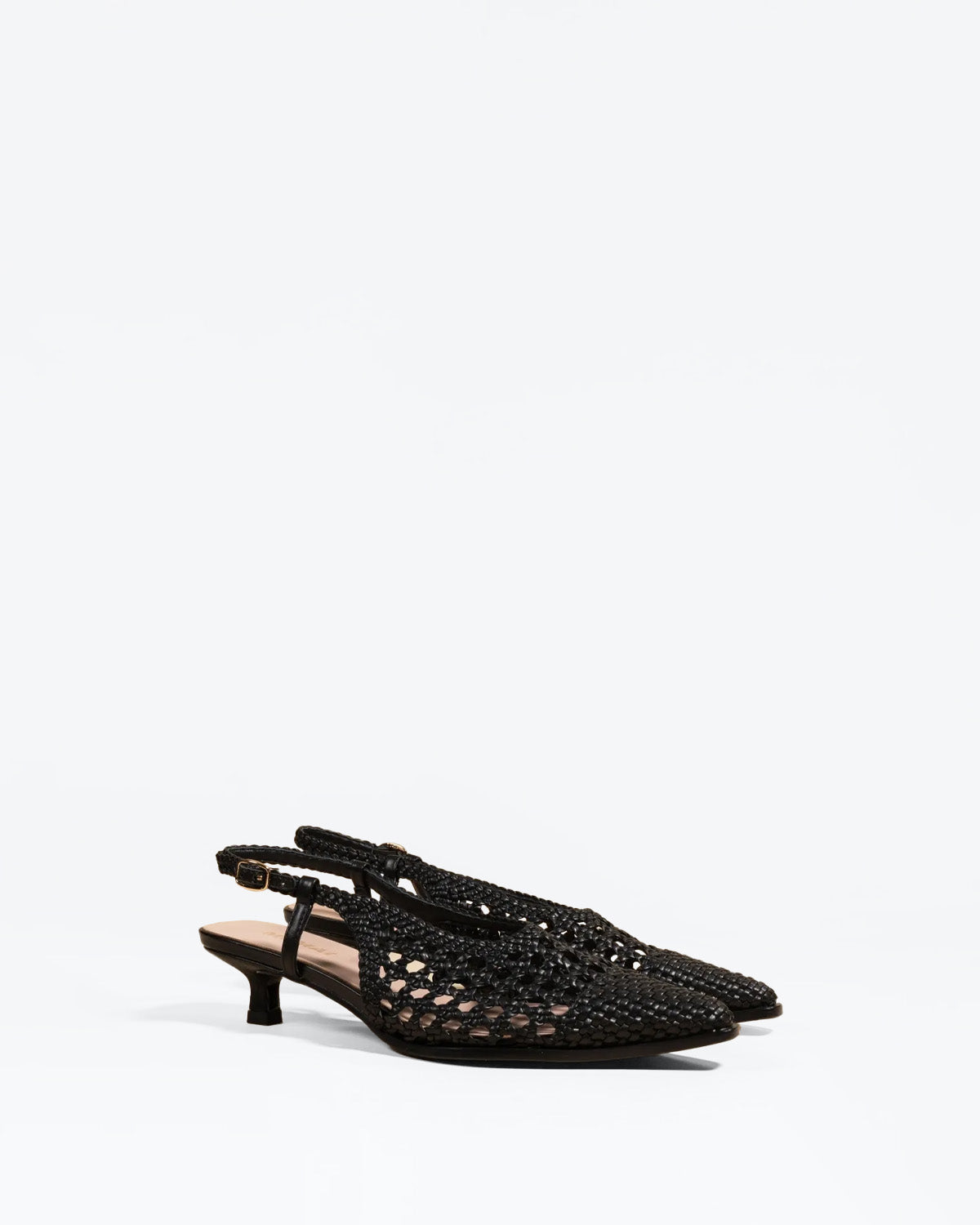 Escarpin sling back à petit talon bobine en similicuir tressé noir Marina Woven Black
