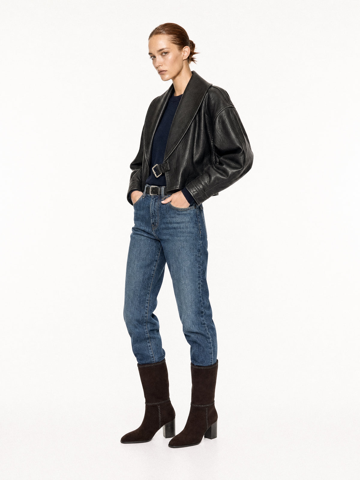 Bottes courtes en daim chocolat et talon bloc Colette Chocolate