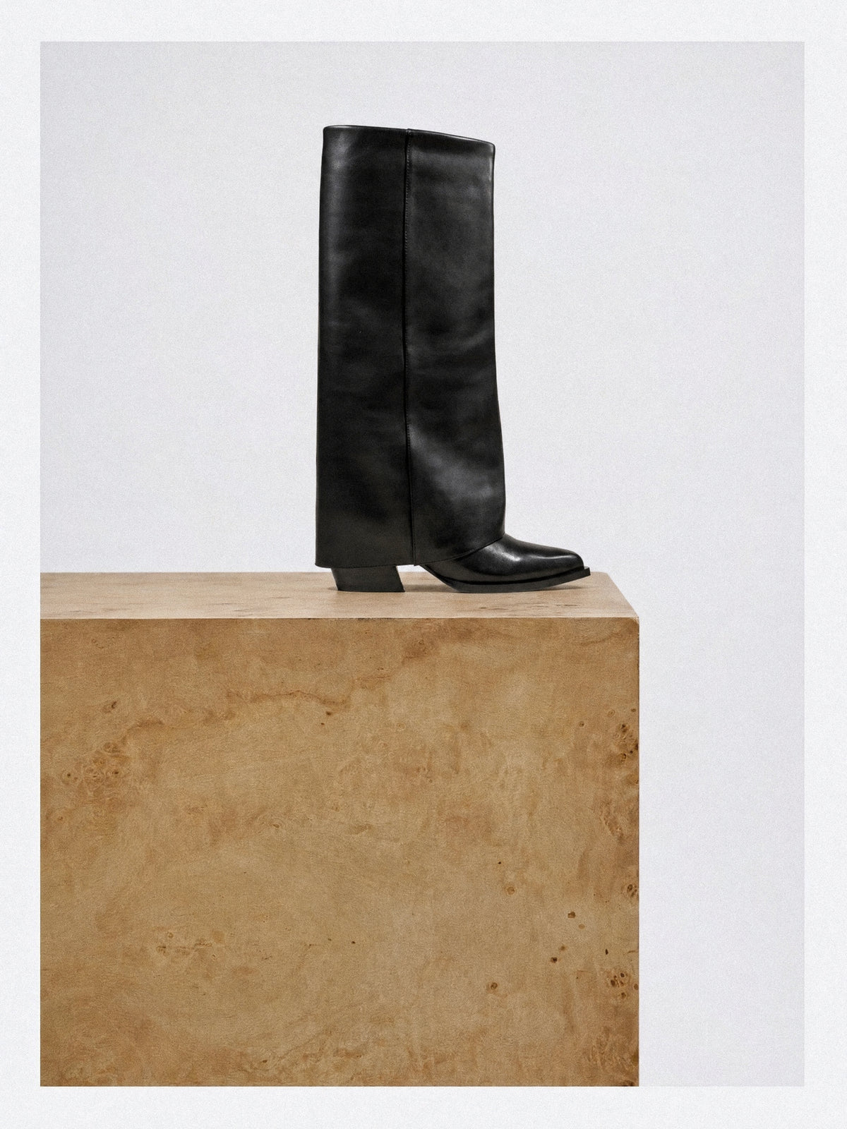 JOAN BACK BLACK LEATHER ROLLED-UP BOOTS